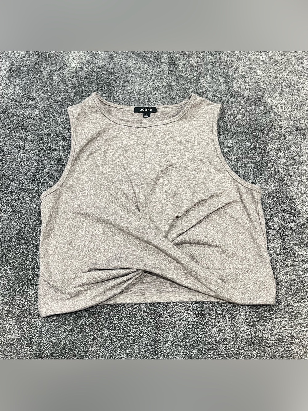 Zobha gray melange twist-front crop tank top active wear size L